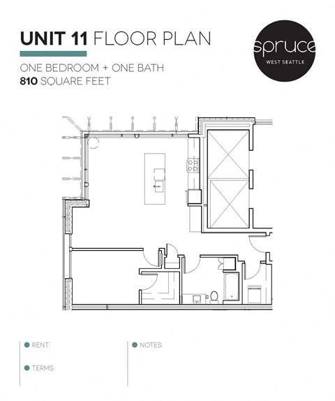 Floor plan for 1 bed, 1 bath